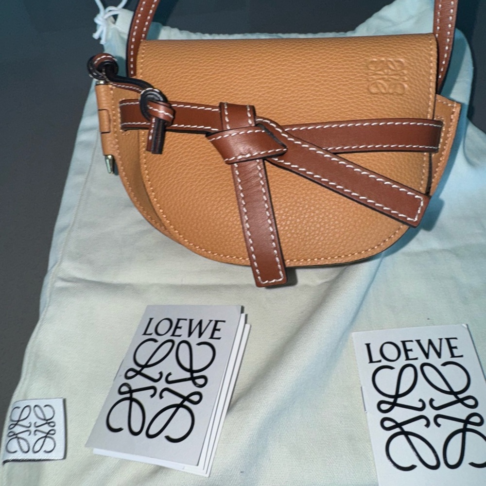 NEW Loewe Brown/Tan Leather Mini Gate Bag